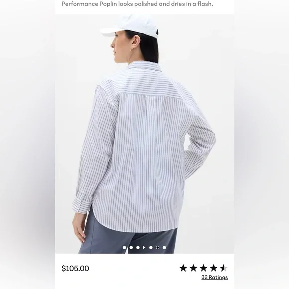 Athleta Navy Midday Relaxed Poplin Button-Down Long Sleeve Shirt, Women’s M - Picture 11 of 12